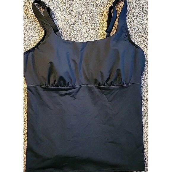 Swim Top Black 16 DD Square Neck Underwire Solid Women's LG Lands' End S921 - Picture 2 of 8